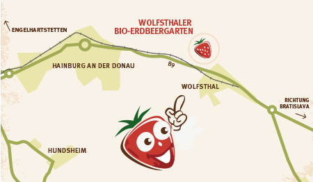 Anfahrt zum Bio-Erdbeergarten Wolfsthal von Feldfrüchte Perger